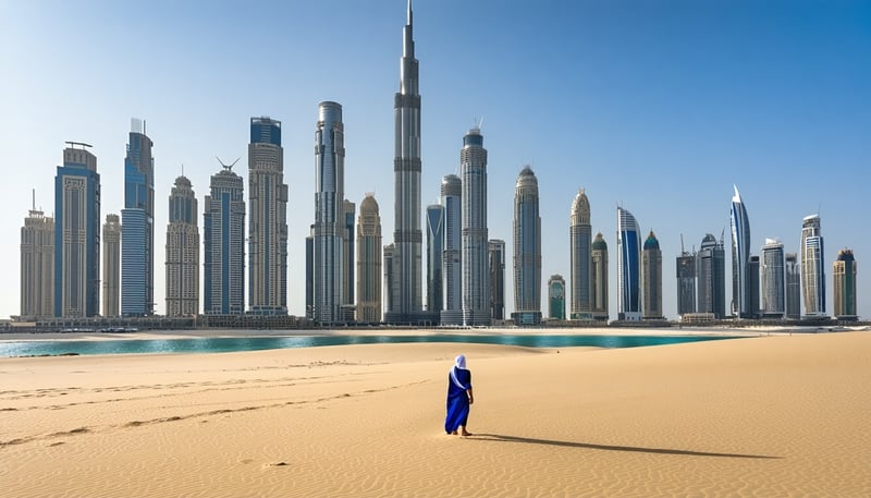 Dubai cityscape with iconic landmarks and desert adventure