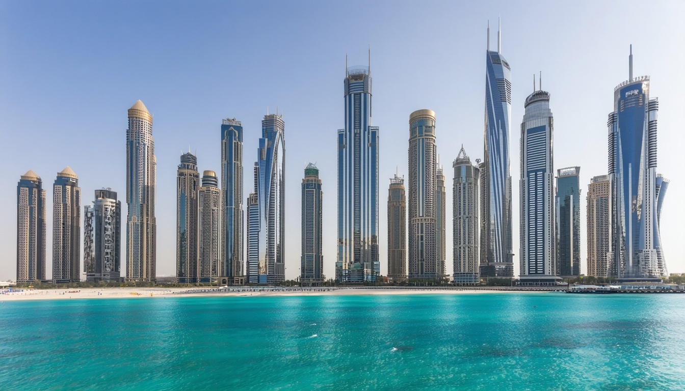 Luxury Dubai cityscape with famous landmarks