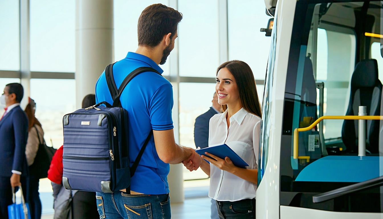 Traveller receiving assistance at Dubai transportation office